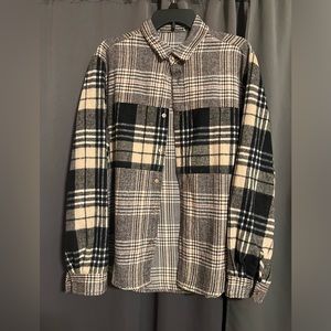 Plaid fleece shirt jacket
